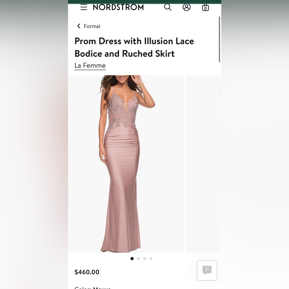 La Femme Blush Lace Prom Dress